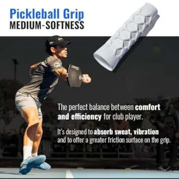 Hesacore Pickleball Paddle Grip - 5.25in - Supports Tennis Elbow, Enhances Grip Strength, Reduces Vibration with Finger Support and Anti-Sweat - Medium