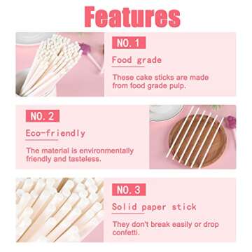 500 Pcs 4-Inch White Lollipop Sticks,Cake Pops Sticks,Paper Treat Sticks Sucker Stick for Cake Toppers,Dessert,Chocolate,Cookie,Candy(3mm)