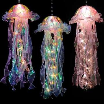 Glitter Iridescent Jellyfish Hanging Decor Jellyfish Kit for Under The Sea Little Mermaid Party Deco...