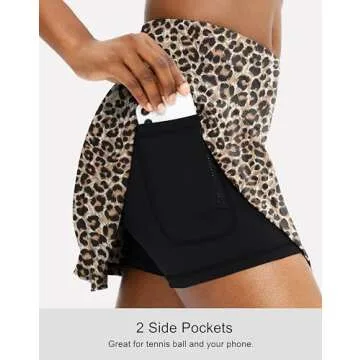 SANTINY Pleated Tennis Skirt for Women with 4 Pockets Women's High Waisted Athletic Golf Skorts Skirts for Running Casual (Leopard_S)