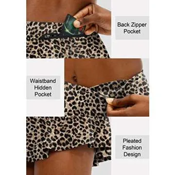 SANTINY Pleated Tennis Skirt for Women with 4 Pockets Women's High Waisted Athletic Golf Skorts Skirts for Running Casual (Leopard_S)
