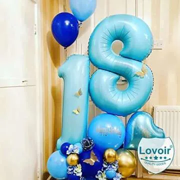 40 Inch Baby Blue Number 8 Balloon Large Size Jumbo Digit Foil Mylar Helium Light Blue Balloons for Boys 8th Blue Theme Birthday Party Supplies Anniversary Celebration Decorations Photo Shoot