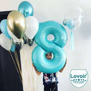 40 Inch Baby Blue Number 8 Balloon Large Size Jumbo Digit Foil Mylar Helium Light Blue Balloons for Boys 8th Blue Theme Birthday Party Supplies Anniversary Celebration Decorations Photo Shoot