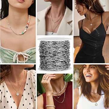 [33 Ft] Stainless Steel Paperclip Chains Roll, 3mm Width 304 Stainless Steel Oval Link Chains Spool Bulk for Jewelry Making