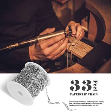 [33 Ft] Stainless Steel Paperclip Chains Roll, 3mm Width 304 Stainless Steel Oval Link Chains Spool Bulk for Jewelry Making