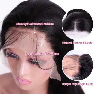 Wingirl 13x6 Body Wave Lace Front Wigs Human Hair Pre Plucked 180 Density HD Transparent Full Lace Frontal Wigs Human Hair for Women with Baby Hair Natural Black Color 22Inch
