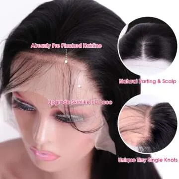 Wingirl 13x6 Body Wave Lace Front Wigs Human Hair Pre Plucked 180 Density HD Transparent Full Lace Frontal Wigs Human Hair for Women with Baby Hair Natural Black Color 22Inch