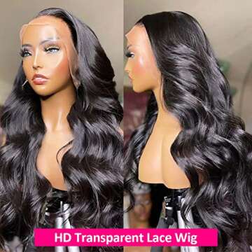 Wingirl 13x6 Body Wave Lace Front Wigs Human Hair Pre Plucked 180 Density HD Transparent Full Lace Frontal Wigs Human Hair for Women with Baby Hair Natural Black Color 22Inch