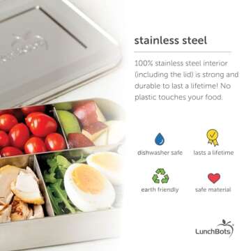 LunchBots Large Trio Stainless Steel Bento Box - Eco-Friendly Design