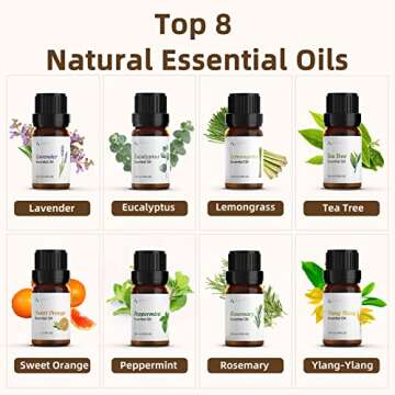 ASAKUKI Essential Oil Diffuser, Aromatherapy Cool Mist Home Humidifier with 7 LED Color Changing Light and Auto-Off Safety Switch, 8 Essential Oils Set, 300ml (X-Brown with Oils)