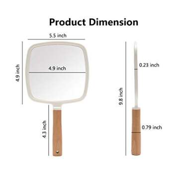 YEAKE Hand Held Mirror with Handle for Makeup,Small Cute Wood Hand Mirror for Shaving with Hole Hang...