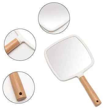 YEAKE Hand Held Mirror with Handle for Makeup,Small Cute Wood Hand Mirror for Shaving with Hole Hanging Single-Sided Portable Travel Vanity Mirror for Men&Women(Square)