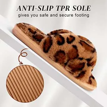 Parlovable Women's Fuzzy Slippers Comfy Cross Band House Shoes Memory Foam Open Toe Indoor Gifts for Ladies Leopard 7-8