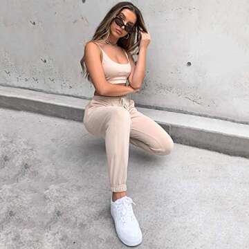 Womens Cinch Bottom Jogger Sweatpants Pockets Drawstring Baggy Pants Casual Workout Running Lounge Trousers