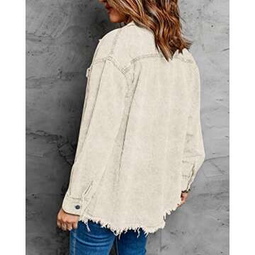 Vetinee Women's Oversized Boyfriend Cannoli Cream Denim Jacket for Casual Style