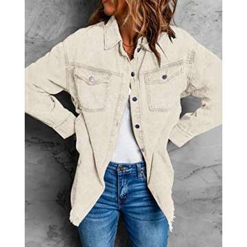 Vetinee Women's Oversized Denim Jacket with Pockets