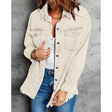 Vetinee Women's Oversized Denim Jacket with Pockets