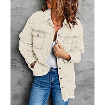 Vetinee Women's Oversized Denim Jacket with Pockets