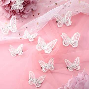 WILLBOND 18 Pieces Butterfly Hair Clip Halloween Lace Bows Embroidery Butterfly Hair Pins Accessories for Halloween Cosplaying Women, 2 Sizes(White)