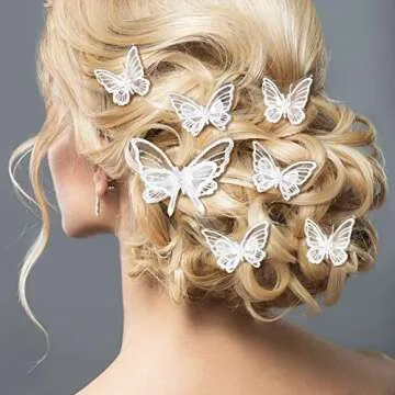 WILLBOND 18 Pieces Butterfly Hair Clip Halloween Lace Bows Embroidery Butterfly Hair Pins Accessories for Halloween Cosplaying Women, 2 Sizes(White)