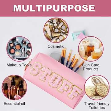 Burskit Christmas Gifts for Her Preppy Patch Stuff Portable Makeup Bag Bulk Cosmetic Bag Waterproof Travel Organizer Zipper Pouch Storage Purse for Women Girls Gift