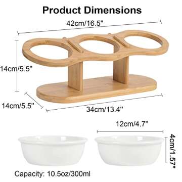 CILXGQLN Elevated Cat Bowls, 2 Heights Adjustable Raised Dog Bowl Stand, 3 Ceramic Bowls for Cats and Small Dogs, 15° Tilted