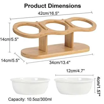 CILXGQLN Elevated Cat Bowls, 2 Heights Adjustable Raised Dog Bowl Stand, 3 Ceramic Bowls for Cats and Small Dogs, 15° Tilted