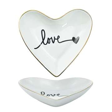 CHOOLD Original Ceramic Heart Shape Ring Dish Holder Jewelry Tray Dish Trinket Holder Jewelry Holder Home Decor Dish Wedding Birthday Xmas Gift