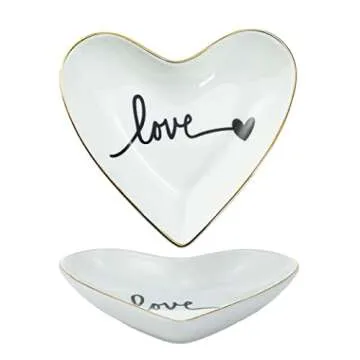 CHOOLD Original Ceramic Heart Shape Ring Dish Holder Jewelry Tray Dish Trinket Holder Jewelry Holder Home Decor Dish Wedding Birthday Xmas Gift