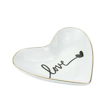 CHOOLD Original Ceramic Heart Shape Ring Dish Holder Jewelry Tray Dish Trinket Holder Jewelry Holder Home Decor Dish Wedding Birthday Xmas Gift