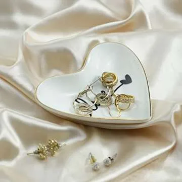 CHOOLD Original Ceramic Heart Shape Ring Dish Holder Jewelry Tray Dish Trinket Holder Jewelry Holder Home Decor Dish Wedding Birthday Xmas Gift