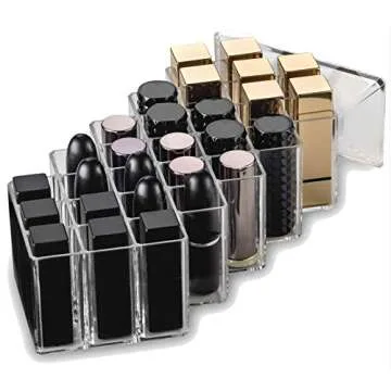 byAlegory Acrylic Lipstick Makeup Organizer | 28 Space Cosmetic Storage Designed To Stand, Lay Flat or Stack (CLEAR)