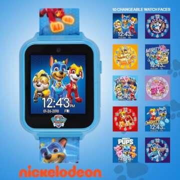 Accutime Kids Nickelodeon Paw Patrol Blue Educational Learning Touchscreen Smart Watch Toy for Toddlers, Boys, Girls - Selfie Cam, Games, Alarm, Calculator, Pedometer (Model: PAW4316AZ)
