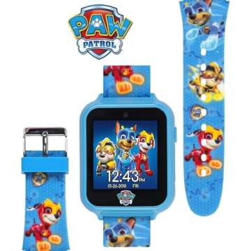 Accutime Kids Nickelodeon Paw Patrol Blue Educational Learning Touchscreen Smart Watch Toy for Toddlers, Boys, Girls - Selfie Cam, Games, Alarm, Calculator, Pedometer (Model: PAW4316AZ)