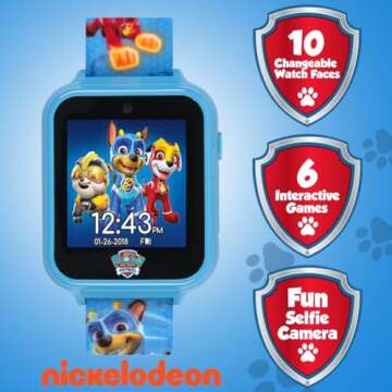 Accutime Kids Nickelodeon Paw Patrol Blue Educational Learning Touchscreen Smart Watch Toy for Toddlers, Boys, Girls - Selfie Cam, Games, Alarm, Calculator, Pedometer (Model: PAW4316AZ)