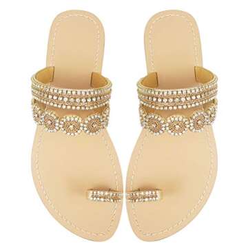 AIJIVOU Mayou Flat Sandals for Women Flip Flops with Clip Toe Ring Rhinestone Crystal Jeweled Sandal...