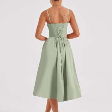 Corset Dress for Women Formal Summer Spaghetti Strap Bustier Midi Dresses Flowy Pleated Hem Corset Sundress with Pockets Dressy Homecoming Dresses Vintage Wedding Guest Dresses 2024 Milkmaid Dresses