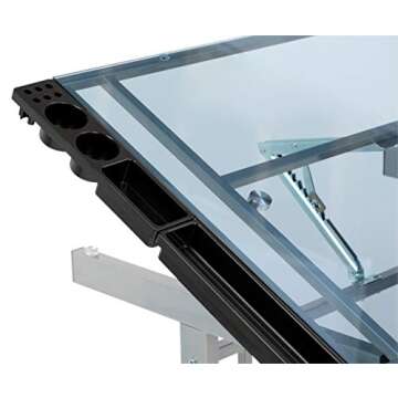 SD Studio Designs Studio Designs 2 Piece Vision Modern Metal Hobby, Craft, Drawing, Drafting Table, Mobile Desk with 40.75" W x 25.75" D Angle Adjustable Top in Silver/Blue Glass