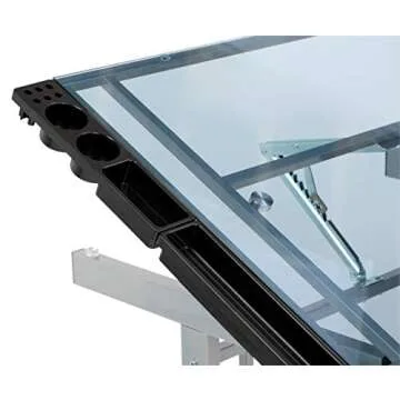 SD Studio Designs Studio Designs 2 Piece Vision Modern Metal Hobby, Craft, Drawing, Drafting Table, Mobile Desk with 40.75" W x 25.75" D Angle Adjustable Top in Silver/Blue Glass