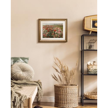 Vintage Red Poppies Gold Framed Canvas Art Home Decor