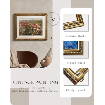 Vintage Red Poppies Gold Framed Canvas Art Home Decor