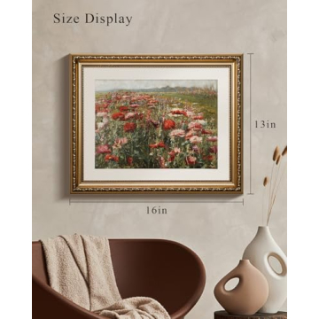 Vintage Red Poppies Gold Framed Canvas Art Home Decor