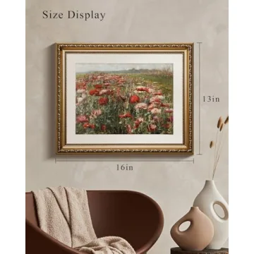 Vintage Red Poppies Gold Framed Canvas Art Home Decor