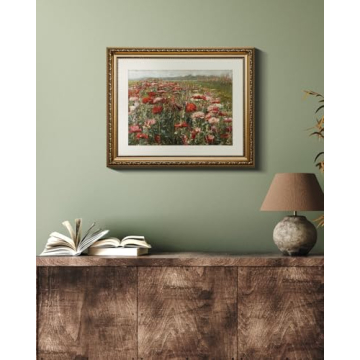 Vintage Red Poppies Gold Framed Canvas Art Home Decor