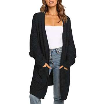LOGENE Women's Oversized Batwing Long Sleeve Soft Knit Open Front Casual Cardigan Sweaters with Pock...