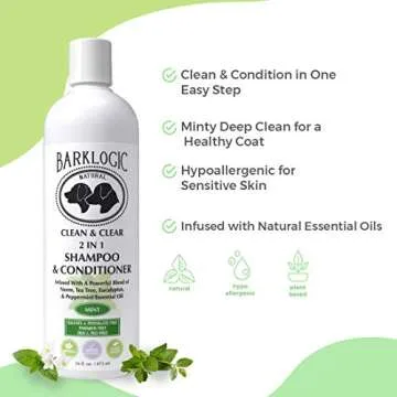 BarkLogic Clean & Clear 2 in 1 Shampoo & Conditioner, Mint, 16 fl oz - Grooming Essentials for A Quality Coat - No Parabens, No Phthalates, No Sulfates, No DEA & PEG, Safe & Vegan