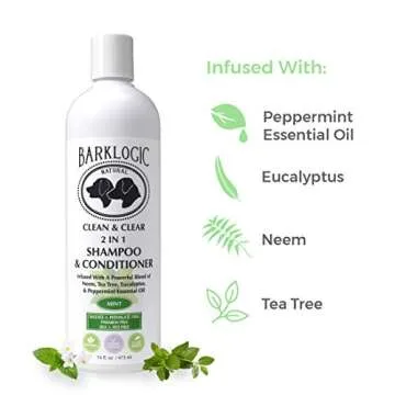 BarkLogic Clean & Clear 2 in 1 Shampoo & Conditioner, Mint, 16 fl oz - Grooming Essentials for A Quality Coat - No Parabens, No Phthalates, No Sulfates, No DEA & PEG, Safe & Vegan