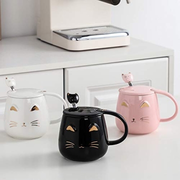 Cute Pink Cat Mug with Lid and Spoon for Cat Lovers