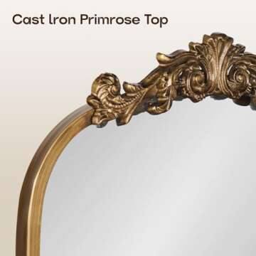 USHOWER 19" x 31" Gold Vintage Mirror for Wall, Antique Baroque Mirror with Ornate Frame, Gold Arched Brass Mirror for Fireplace, Bathroom, Living Room, Entryway