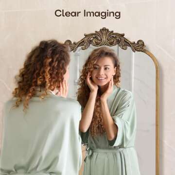 USHOWER 19" x 31" Gold Vintage Mirror for Wall, Antique Baroque Mirror with Ornate Frame, Gold Arched Brass Mirror for Fireplace, Bathroom, Living Room, Entryway